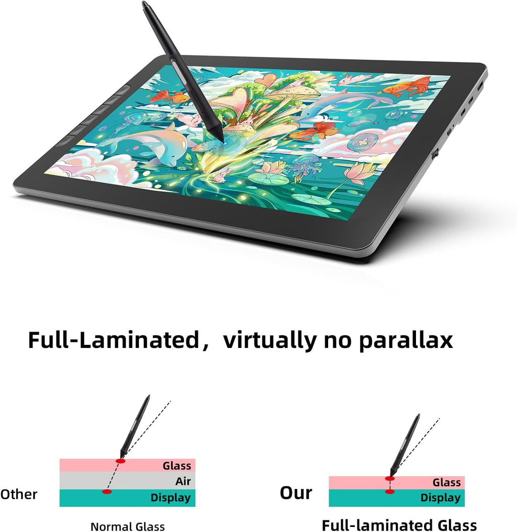 13.3 Inch Drawing Tablet with Screen, Full-Laminated Anti-Glare Graphics Drawing Monitor, 122% sRGB, 8192 Pressure Stylus Pen, Compatible with Windows/Mac Major Design Software