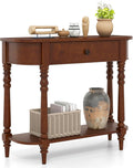 Giantex 2-Tier Console Table, 36' Retro Entryway Table with Storage Drawer & Elegant Legs, Narrow Wooden Sofa Table with Open Shelf for Living Room, Foyer, Hallway, Bedroom, Entrance (Brown)