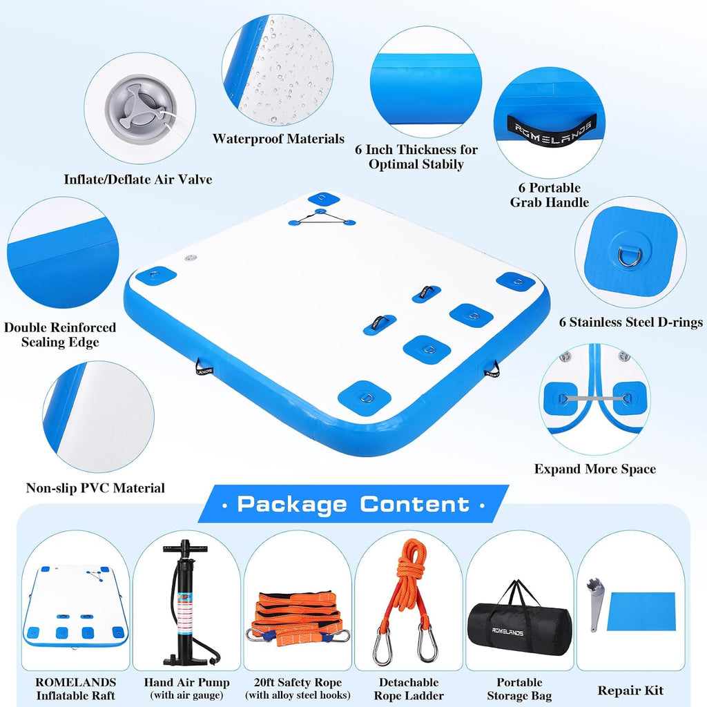 Inflatable Floating Dock, Swim Platform Floating Island Raft, Large Air Mat Inflatable Water Pad with None-Slip Surface for Lake Pool Beach Ocean