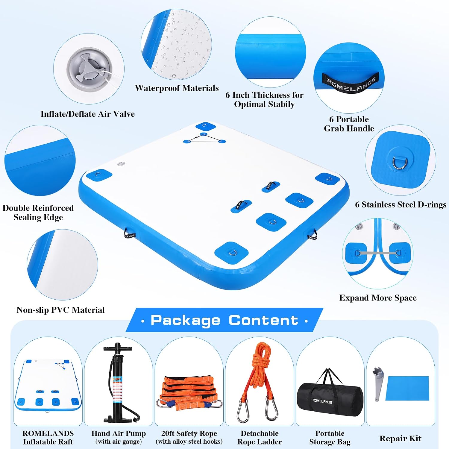 Inflatable Floating Dock, Swim Platform Floating Island Raft, Large Air Mat Inflatable Water Pad with None-Slip Surface for Lake Pool Beach Ocean