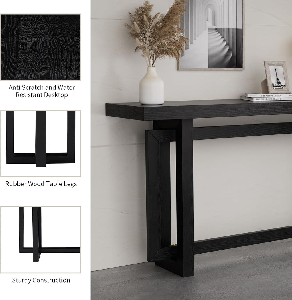 LKTART 59.05-Inch Long Behind Couch Sofa Table for Living Room, Farmhouse Console Table with Storage, Narrow Accent Entryway Tables for Hallway Entrance Foyer (Black)