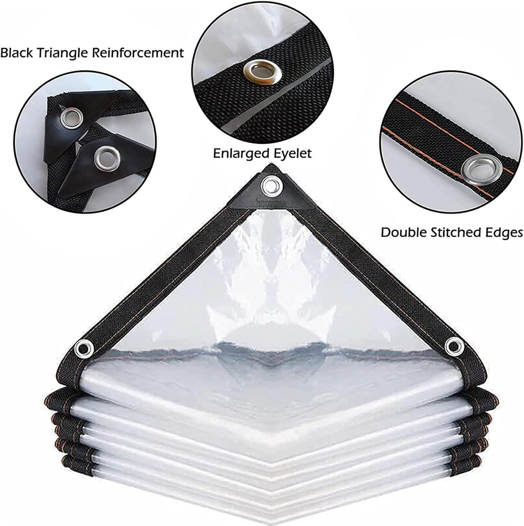 Clear Tarp Waterproof Plastic Tarps with Grommets Heavy Duty Outdoor Curtains Transparent Cover for Greenhouse, Garden(14' x 25')