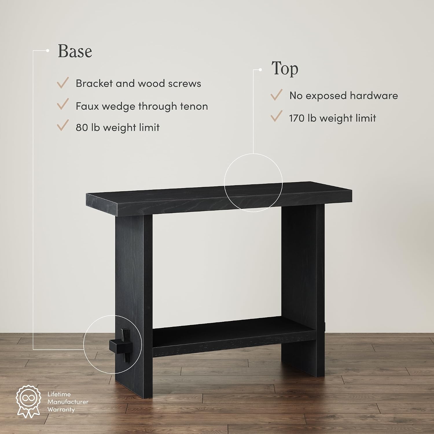 Nathan James Virgo Wood Accent Storage Console Sofa Table, for Entryway, Hallway or Living Room, Reclaimed Black Oak - Set of 2