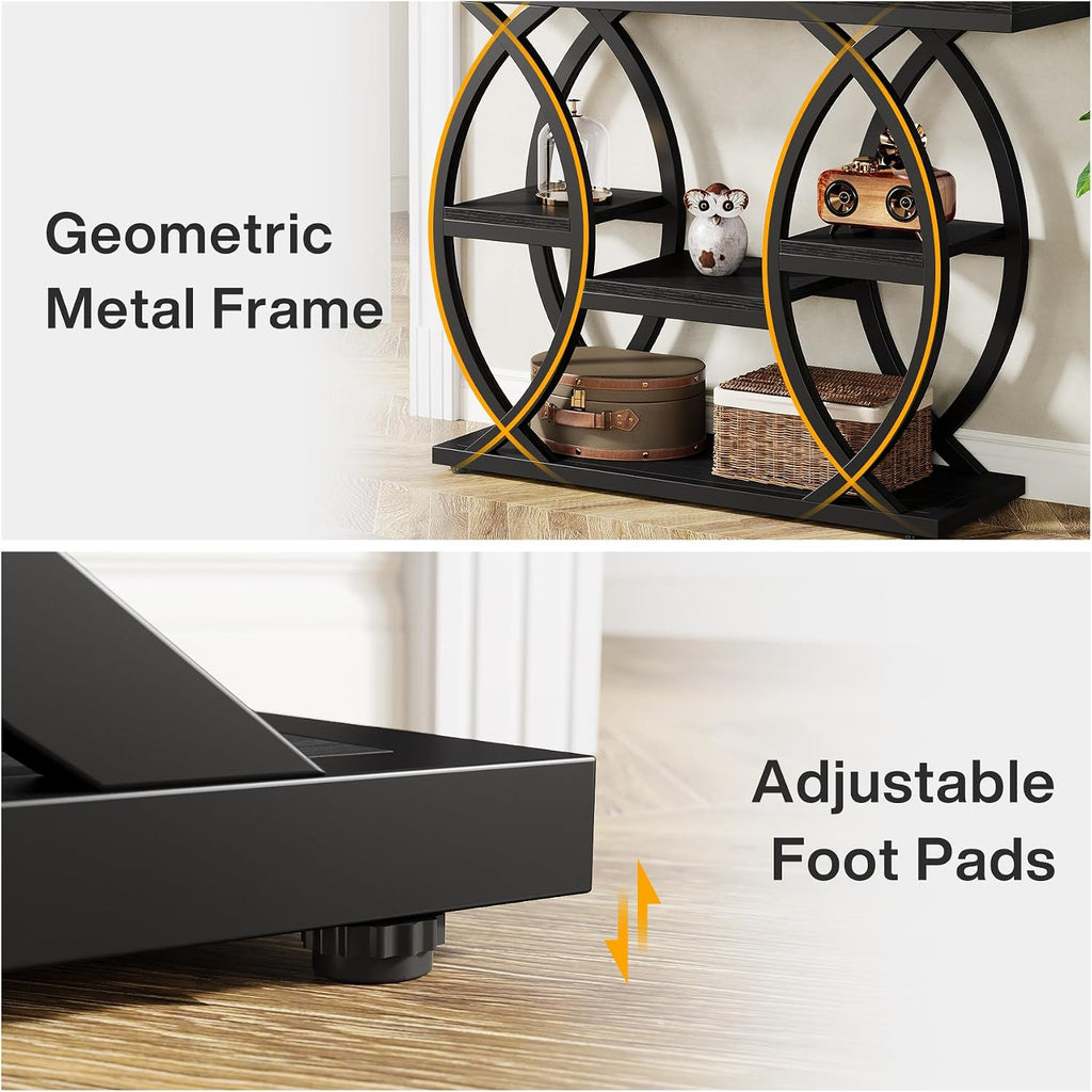 Tribesigns 39.4' Console Table, Industrial 4-Tier Sofa Table Entryway Table with Storage Shelves, Narrow Wood Accent Tables with Metal Frame for Small Spaces, Hallway, Foyer, Black