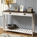 ChooChoo 47' Farmhouse Console Table with Drawer for Entryway, Narrow Long Entry Table with Shelf for Living Room, Rustic Vintage Hallway Sofa Table with Stable X Supports, White