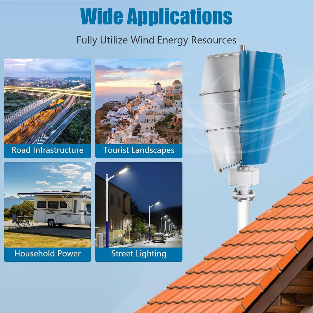 Wind Turbine,100W 12V Vertical Wind Turbine Generator Kit w/Controller,Automatically adjust,13m/s Rated Wind Speed for Home, Boats, Gazebos, etc