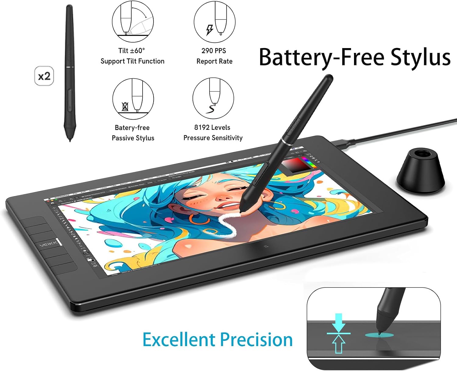 VEIKK VK1200 Drawing Tablet with Screen,11.6 inch Full-Laminated Screem Drawing Monitor with 6 Shortcut Keys and 8192 Levels Battery Free Stylus Pen,Compatible with Windows/Mac/Linux