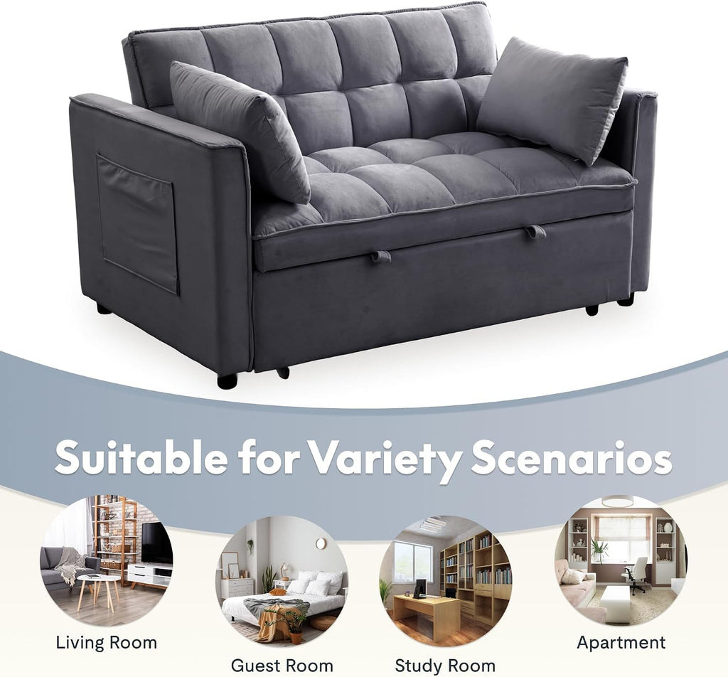 FLEXISPOT XCT4 Pull Out Couch, 3-in-1 Sleeper Sofa Bed with Adjustable Backrest, Loveseat Sleeper with Pillows & Side Pockets, Convertible Futon Couch for Small Spaces Guest Room Apartment, Gray