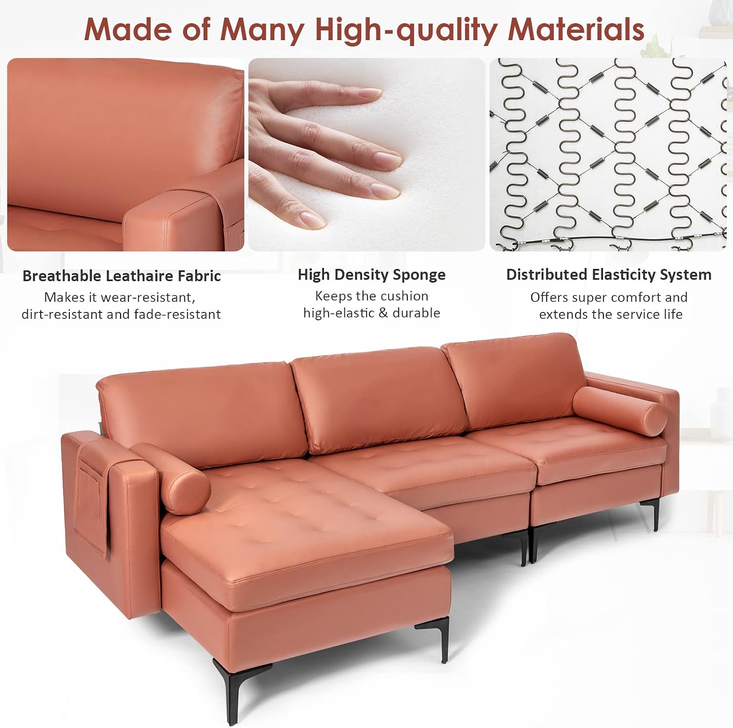 Giantex 97' Large Couch, 3 Seat Sectional Sofa Set, L-Shaped Modular Sleeper with Convertible Chaise Lounge, USB Ports, 3-Hole Socket, Storage Box, 2 Bolsters, Family Apartment Living Room
