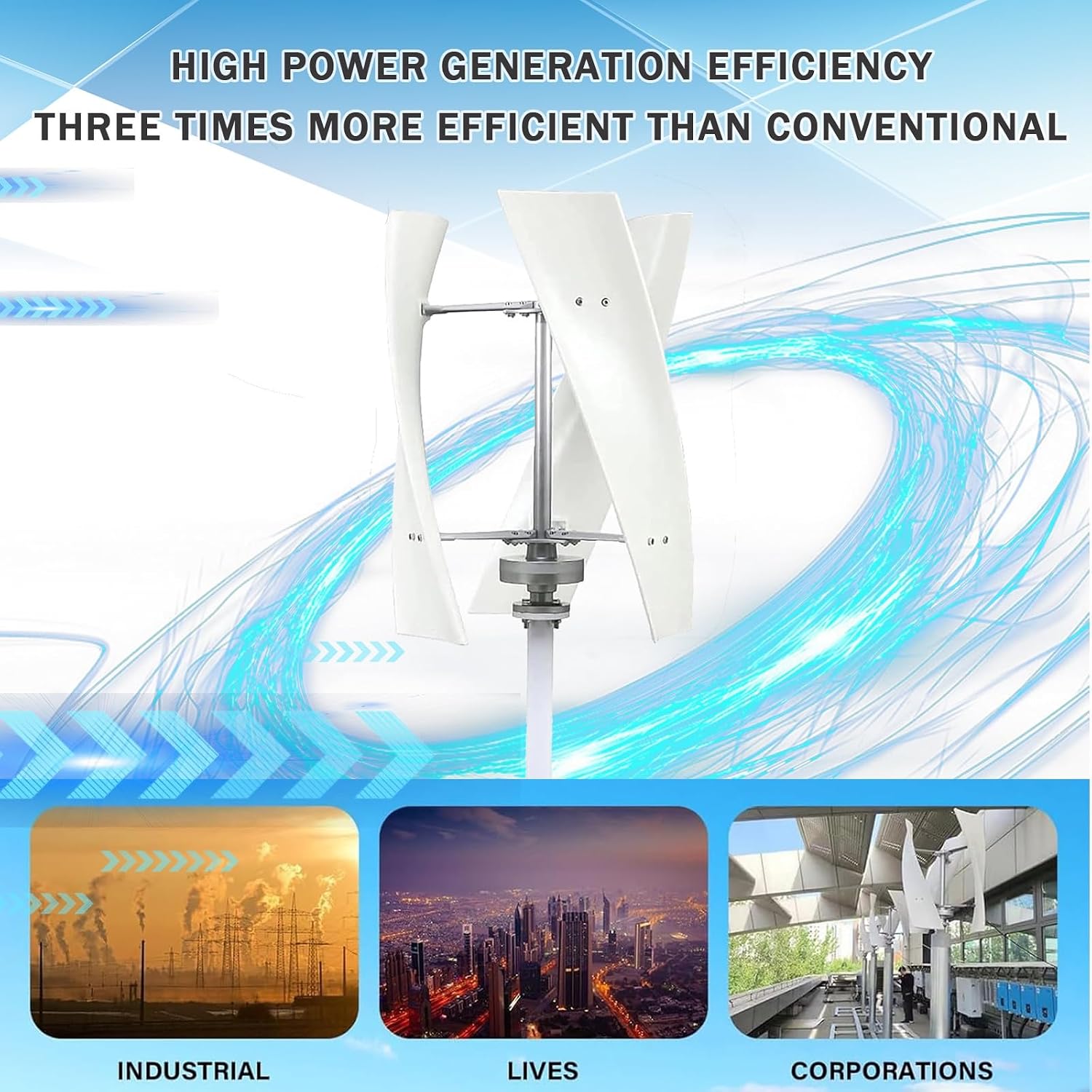 18000W Wind Turbine Generator Kit for Home & Business - Vertical Wind Mill with Controller for Industrial Energy Supply (White, 12V) - Eco-Friendly Power Solution