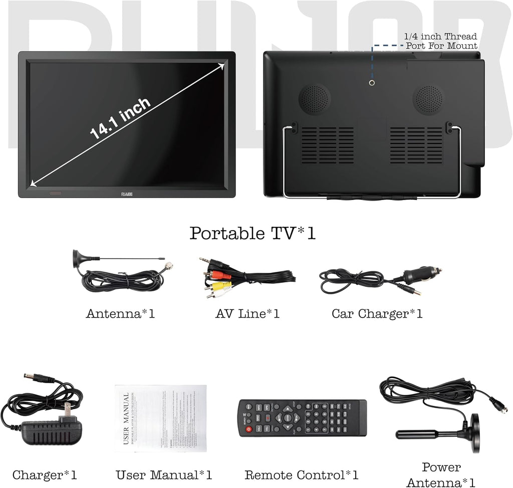 14inch Portable TV with Digital Tuner,Battery Operated TV with ATSC/HDMI/USB/SD Card Input,Built-in 12v Car Charger for Camping,Travel,Emergency