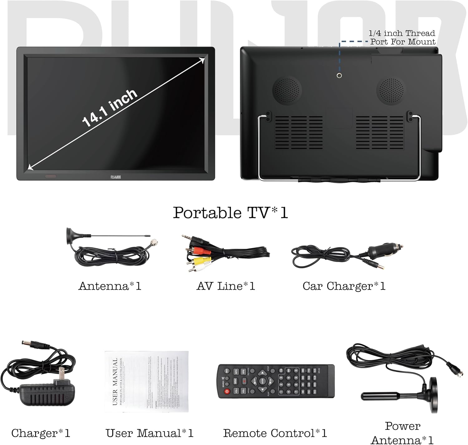 14inch Portable TV with Digital Tuner,Battery Operated TV with ATSC/HDMI/USB/SD Card Input,Built-in 12v Car Charger for Camping,Travel,Emergency