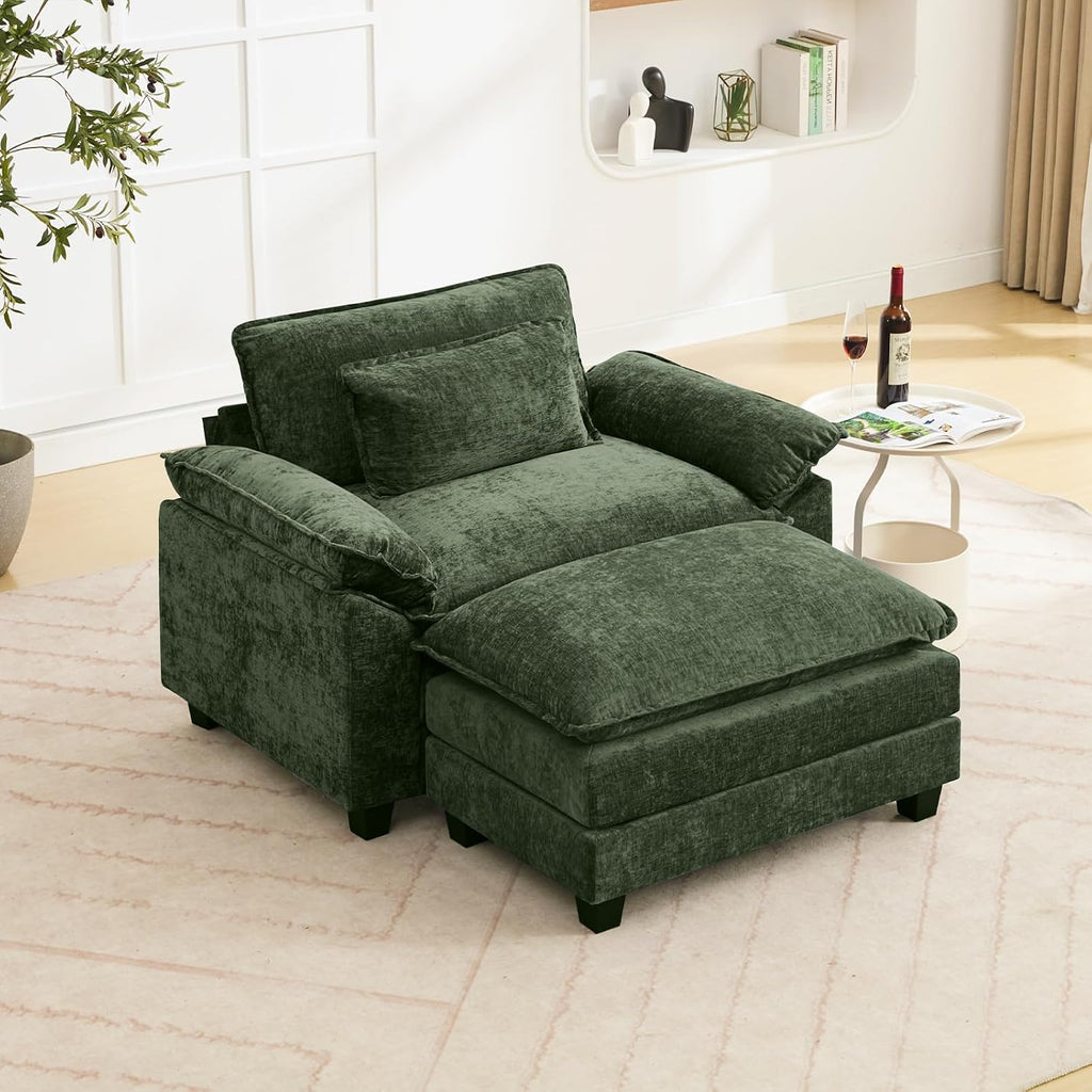 Oprisen 53' Modular Sectional Sofa, Comfy Cloud Couch Sectional Sofa with Ottoman, Chenille Sofa Sleeper Deep Seat Sofa with Throw Pillows for Living Room (Green)