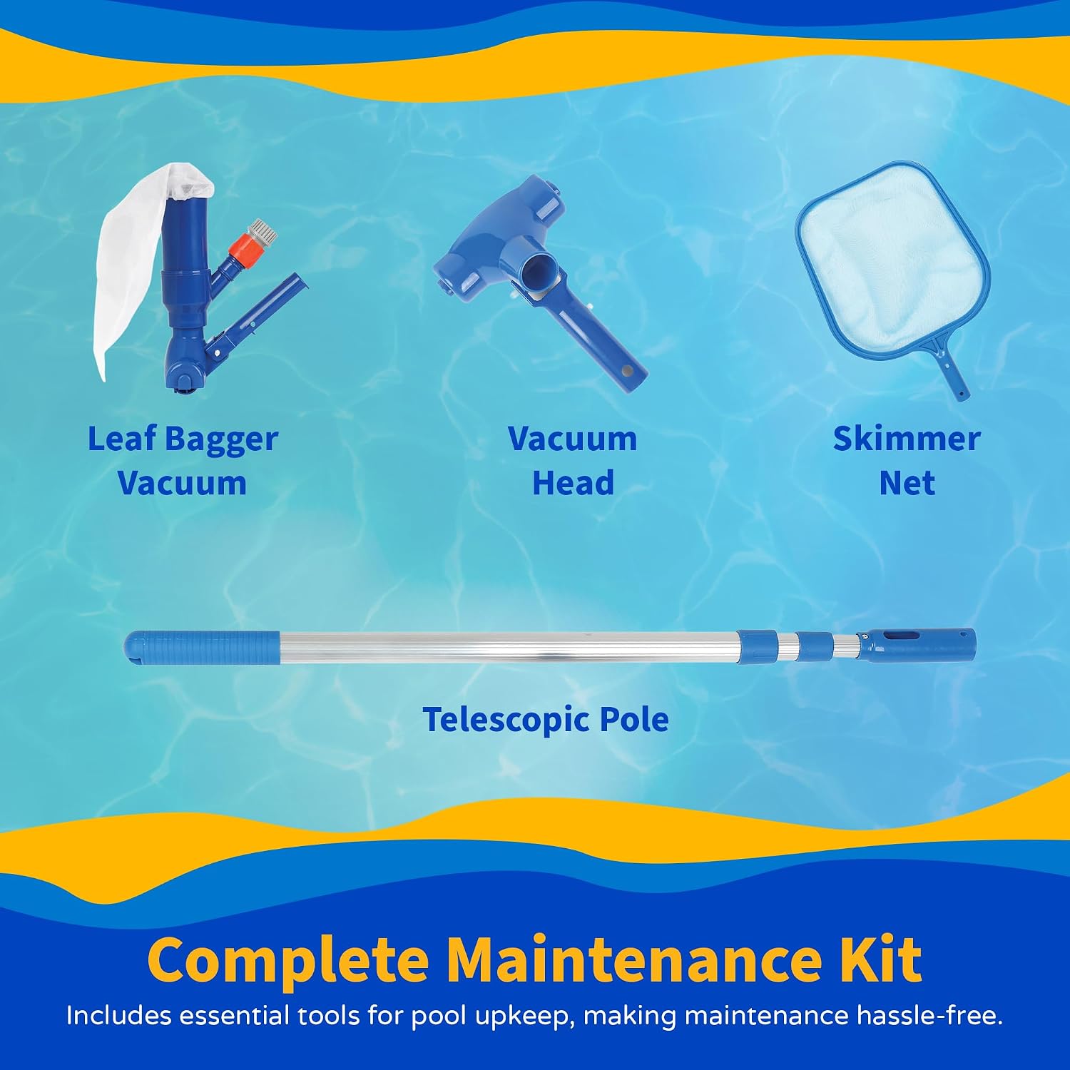 Blue Wave Riviera 24-ft Round 54-in Deep Above Ground Swimming Pool – with Steel Wall, Top Rails, Sand Filter, Overlap Liner, A-Frame Ladder & Maintenance Kit – Complete Outdoor Pool Accessories