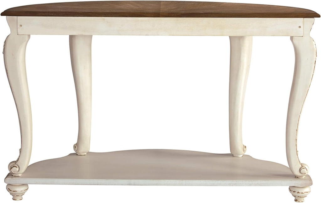 Signature Design by Ashley Realyn French Country Semi-Circle Console Table, White & Brown