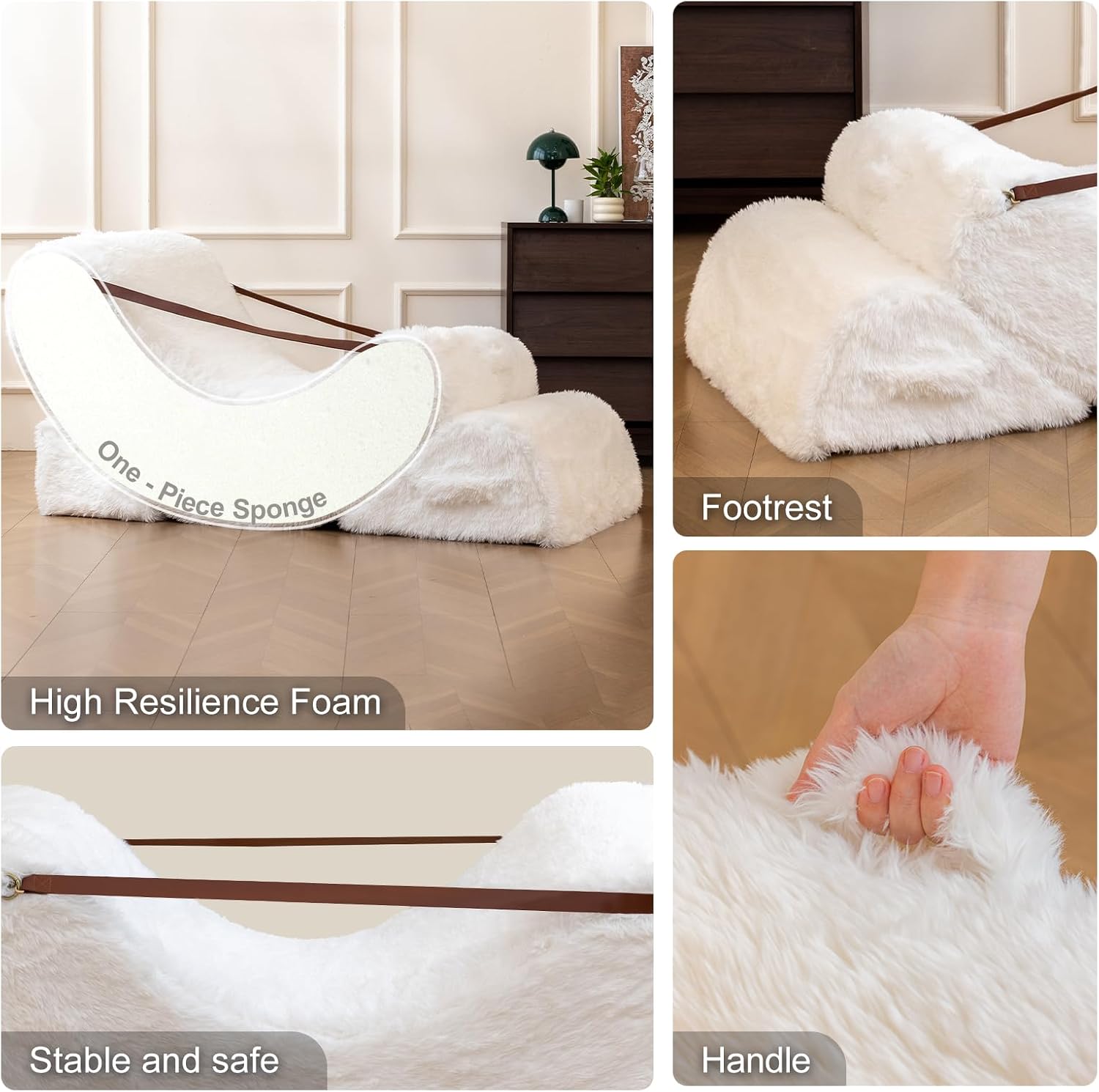3-in-1 Adjustable Zero Gravity Floor Chair, Oversized Faux Fur Boneless Chair for Adults with Memory Foam & Washable Cover, Silent Rocker Recliner Lounge Chair for Reading, Nursing, Gaming, LightWhite