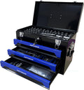 439 Piece Mechanics Tool Set, 3 Drawer Heavy Duty Metal Box with Household Tool Kit, Portable Tool Organizer Case for Auto Repair, Garage, Warehouse, Workshop, Repair Shop (Blue & Black)