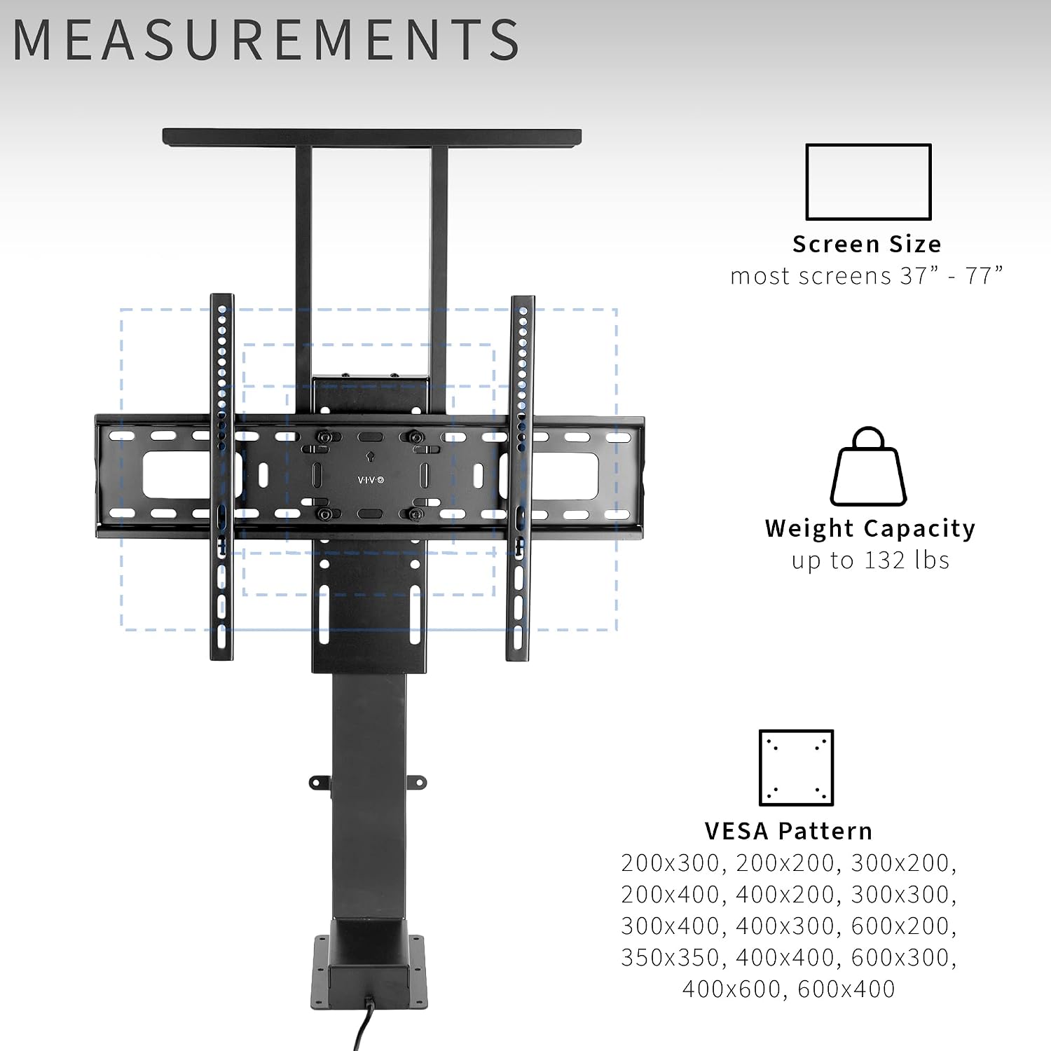 VIVO Motorized TV Stand for 37 to 77 inch Screens, Vertical Lift Television Stand with Remote Control and Tuya Smart App Compatibility, Compact TV Mount Bracket, MOUNT-E-UP80P