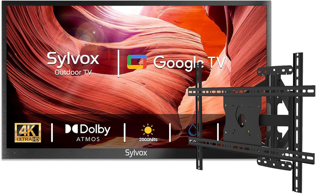 SYLVOX Outdoor TV with Wall Mount & Cover, 43 inch 2000 Nit Full Sun Smart TVs, Sunlight Readable, IP56 Waterproof, 4K TV for Outdoor Households or Commercial Places
