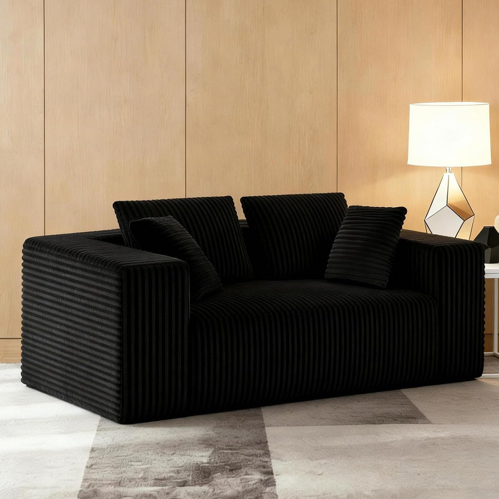 2-Seater Loveseat Sofa - Deep-Seat Corduroy No Assembly Lounge Sleeper, Frameless Foam Cloud Loveseat for Living Room, Bedroom, Apartment, Dorm, Office