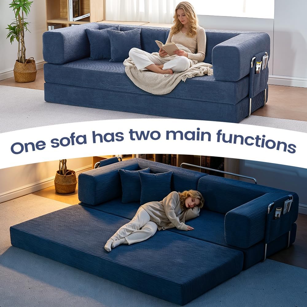 GEARIVY Folding Sofa Bed Convertable Corduroy Couch King Size Floor Sleeper 4-in-1 DIY Combination Modular Sofa Fold Out Futon Lounge Comfy Foldable Lazy cama for Living Room