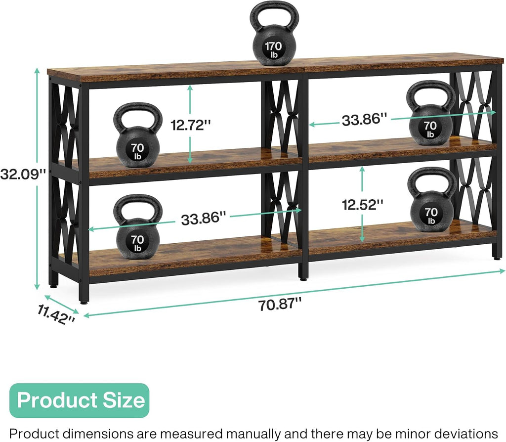 LITTLE TREE Console Table with Storage Shelves, 70.9' Industrial 3-Tier Sofa Table for Living Room, Long Foyer Table Entryway Table for Hallway, Front Door, Entrance, Rustic Brown & Black