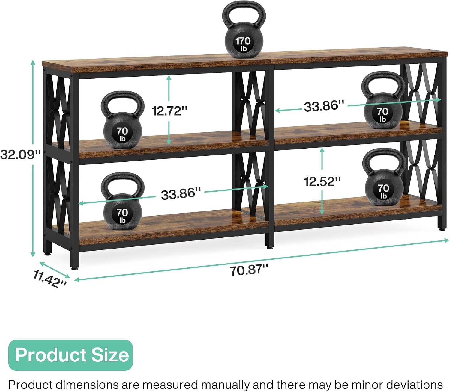 LITTLE TREE Console Table with Storage Shelves, 70.9' Industrial 3-Tier Sofa Table for Living Room, Long Foyer Table Entryway Table for Hallway, Front Door, Entrance, Rustic Brown & Black