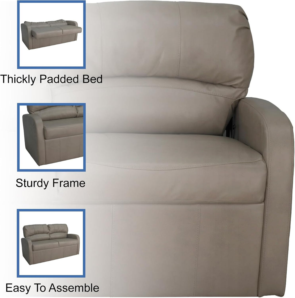 RecPro Charles 65' Jack Knife RV Sleeper Sofa with Arms | RV Furniture | Zero Wall Hugger (Putty)