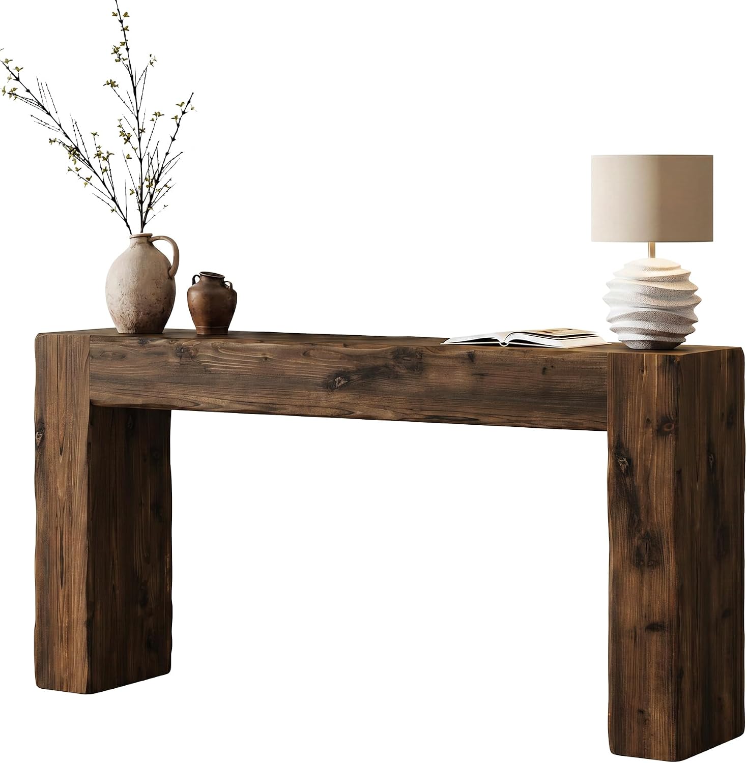Tribesigns 63-Inch Solid Wood Console Sofa Table, Farmhouse Long Entryway Table Behind Couch for Living Room, Entrance, Hallway, Foyer, Easy Assembly (Dark Brown)