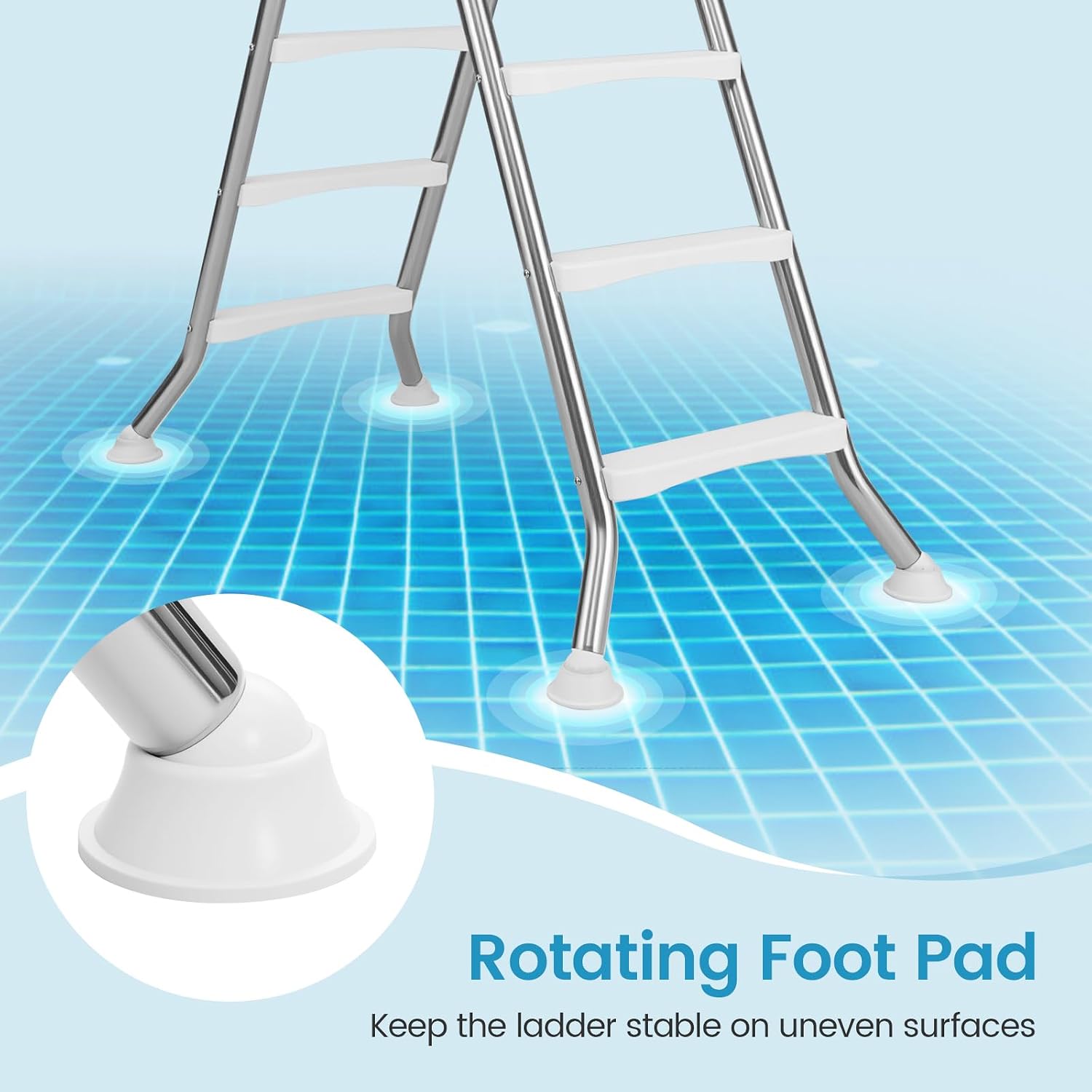 Goplus 4-Step Steel Frame Above Ground Swimming Pool Ladder for 55' Pool Wall Heights, Double-Sided Entry & Exit Ladder w/Non-Slip Steps, Top Platform, Rotating Foot Pads