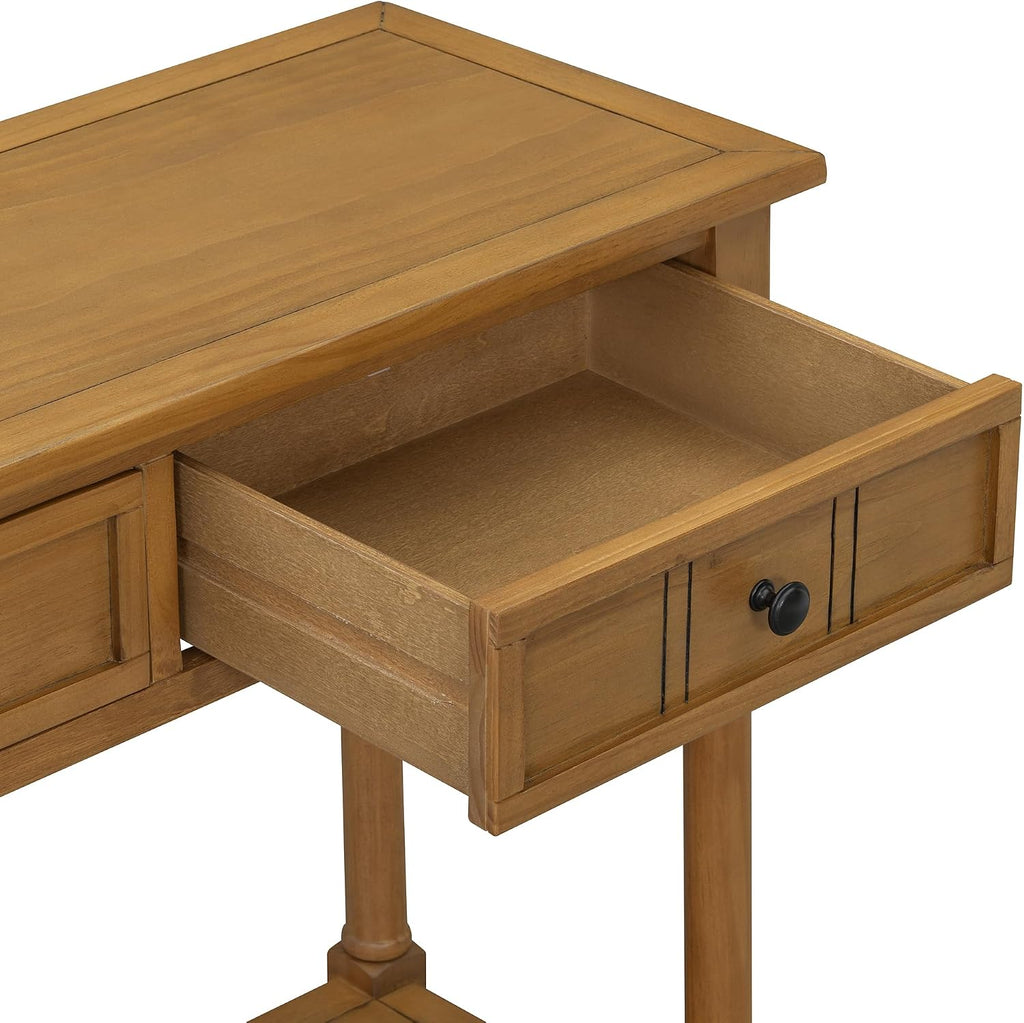 Knocbel Antique Entry Console Table with 2 Drawers & Bottom Open Shelf, Wood Sofa Tables for Entryway Hallway Living Room, 35.34' W x 13.8' D x 30.25' H, Natural