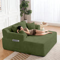 58' Chaise Lounge Chair Indoor, Green - Oversized Corduroy Boneless Sleeper Sofa Bed with Armrests and 4 Pillows, No Assembly for Living Room
