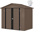 GOOBED 6x4FT Garden Storage Shed with Lockable Door and Vents, Metal Outdoor Tool Shed for Patio Lawn, and Backyard, Ideal for Storing Bikes, Trash Bins, Tools and Equipment, Brown