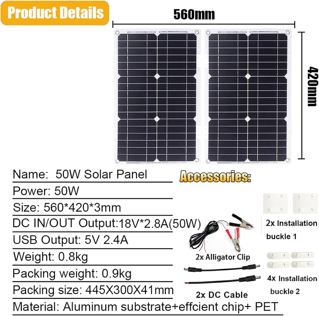 Inverter Solar Panel Kit 4000W 6000W 12V to 110V/220V Solar System Combo Solar Generator Home Grid System 50W Folding Photovoltaic Panel + 50A Controller(4000W,12V-110V)