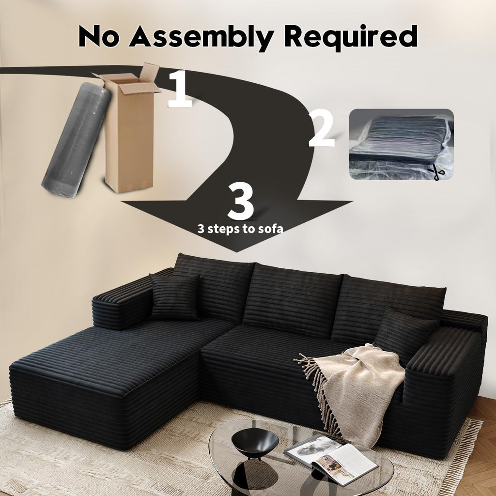 107.5' Cloud Modular Sectional Sofa Couch with L-Shape Chaise,Modern Minimalist Upholstered Couches for Living Room Bedroom,Deep Seat Corner Couch，No Assembly Required (Black,Left Facing Chaise)