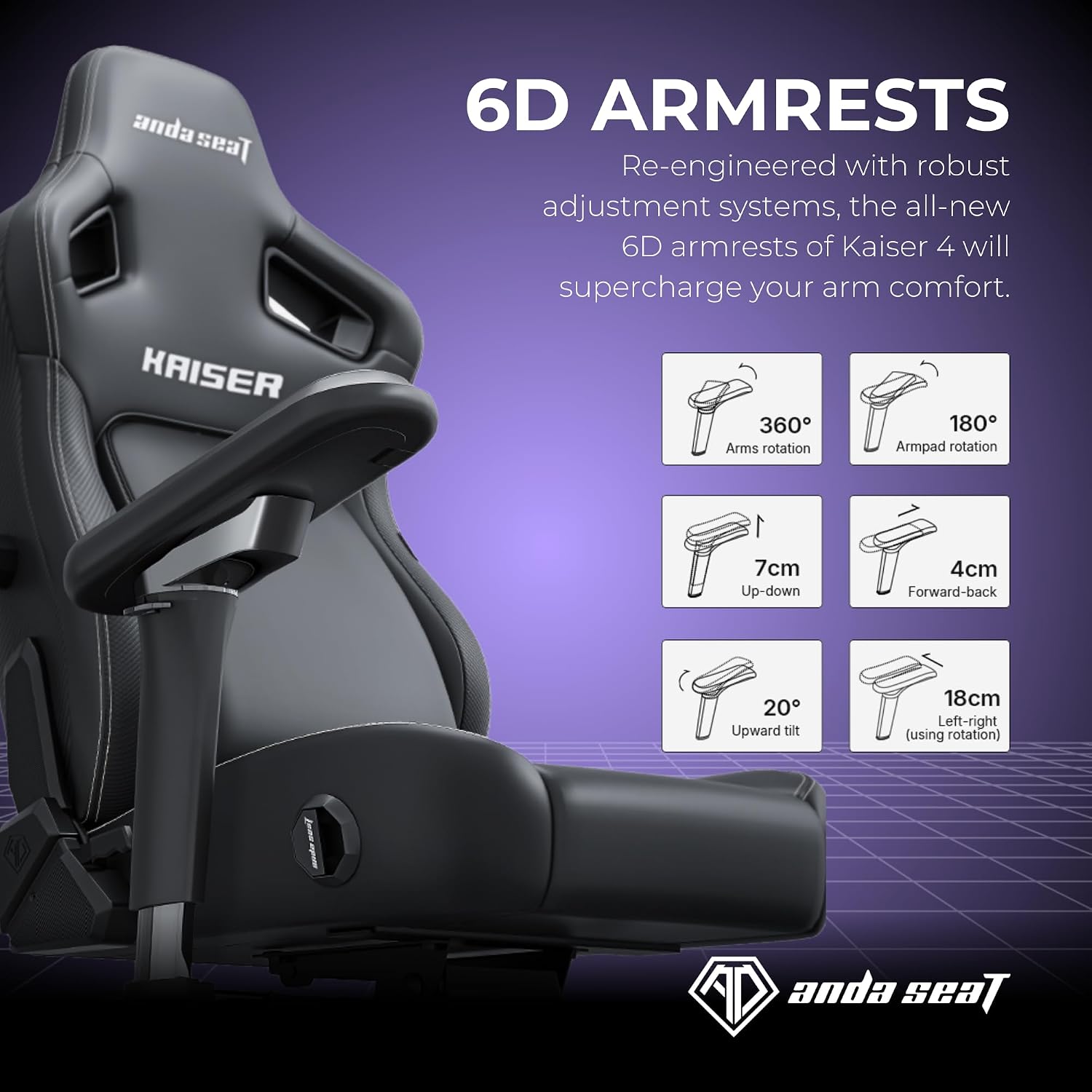Anda Seat Kaiser 4 XL Gaming Chairs for Adults - Ergonomic Black Fabric Gaming Chairs with 6DArmrest, Comfortable Office Seat with Lumbar Support, Heavy Duty Wide Gamer Seat