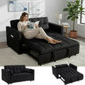 70' 3 in 1 Pull Out Couch, Loveseat Sleeper Sofa with Side Pockets, Convertible Velvet Fabric Sofa Bed for Living Room, Bedroom, Apartment, Easy Assembly, Black