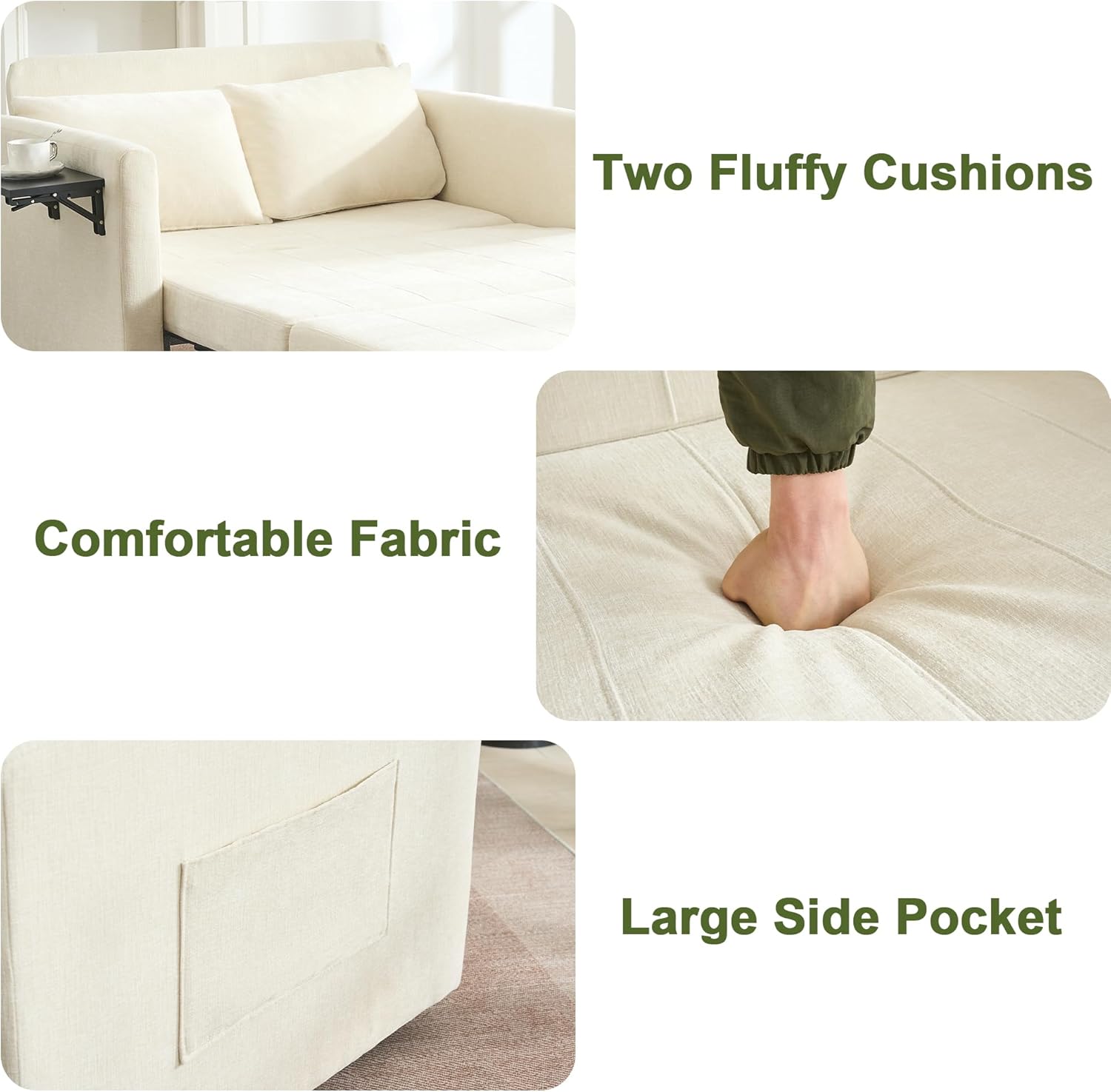 45' Oversize 3-in-1 Sleeper Chair, 75' Long Pull-Out Sleeper Sofa Bed with Wing Table and Side Pocket for Living Room, Bedroom, Small Space, Beige