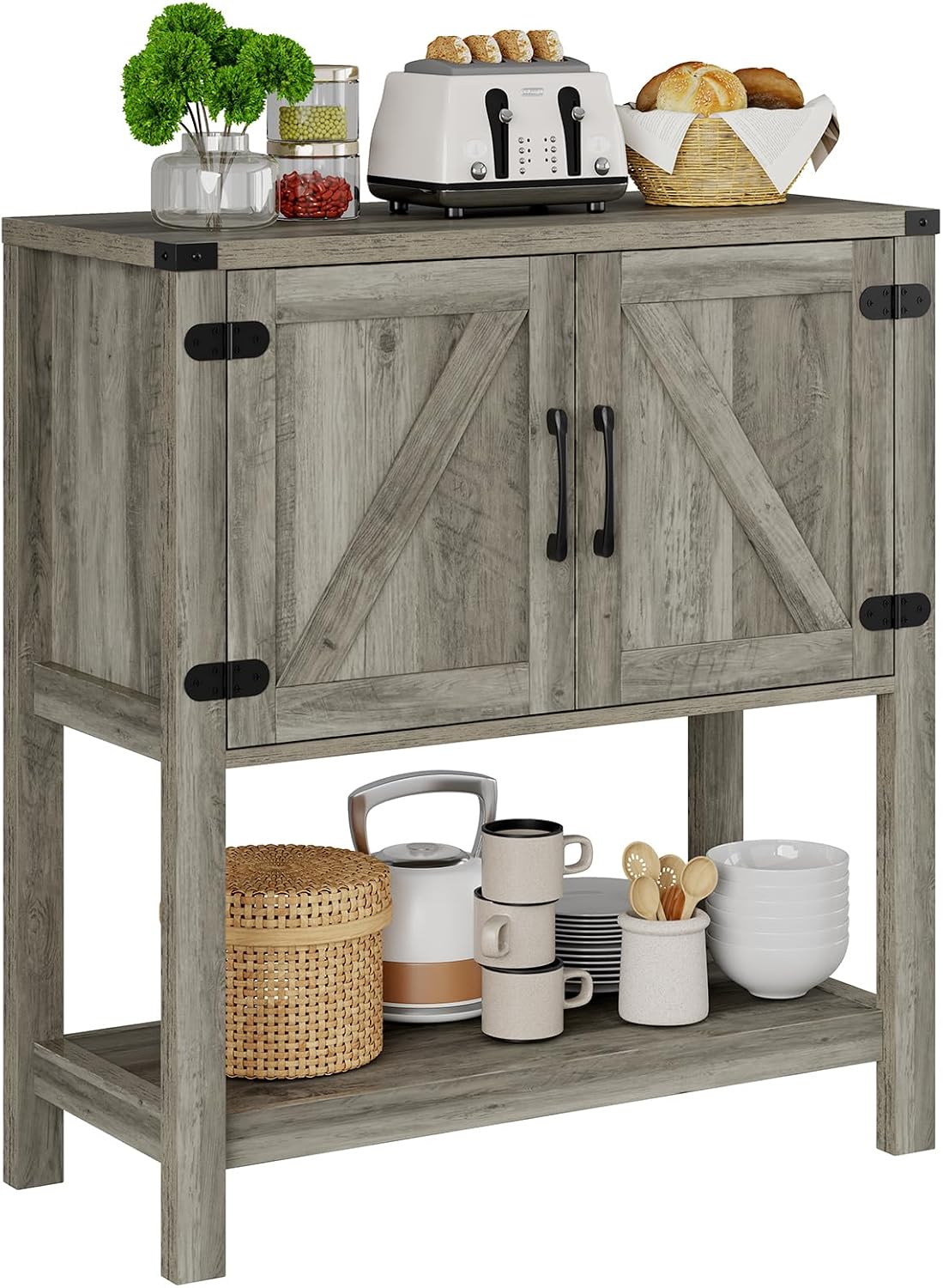 Mufico Console Table with 2-Door Cabinet Coffee Bar Cabinet Sofa Table,Entryway Table with Storage, Farmhouse Buffet Sideboard (Grey)