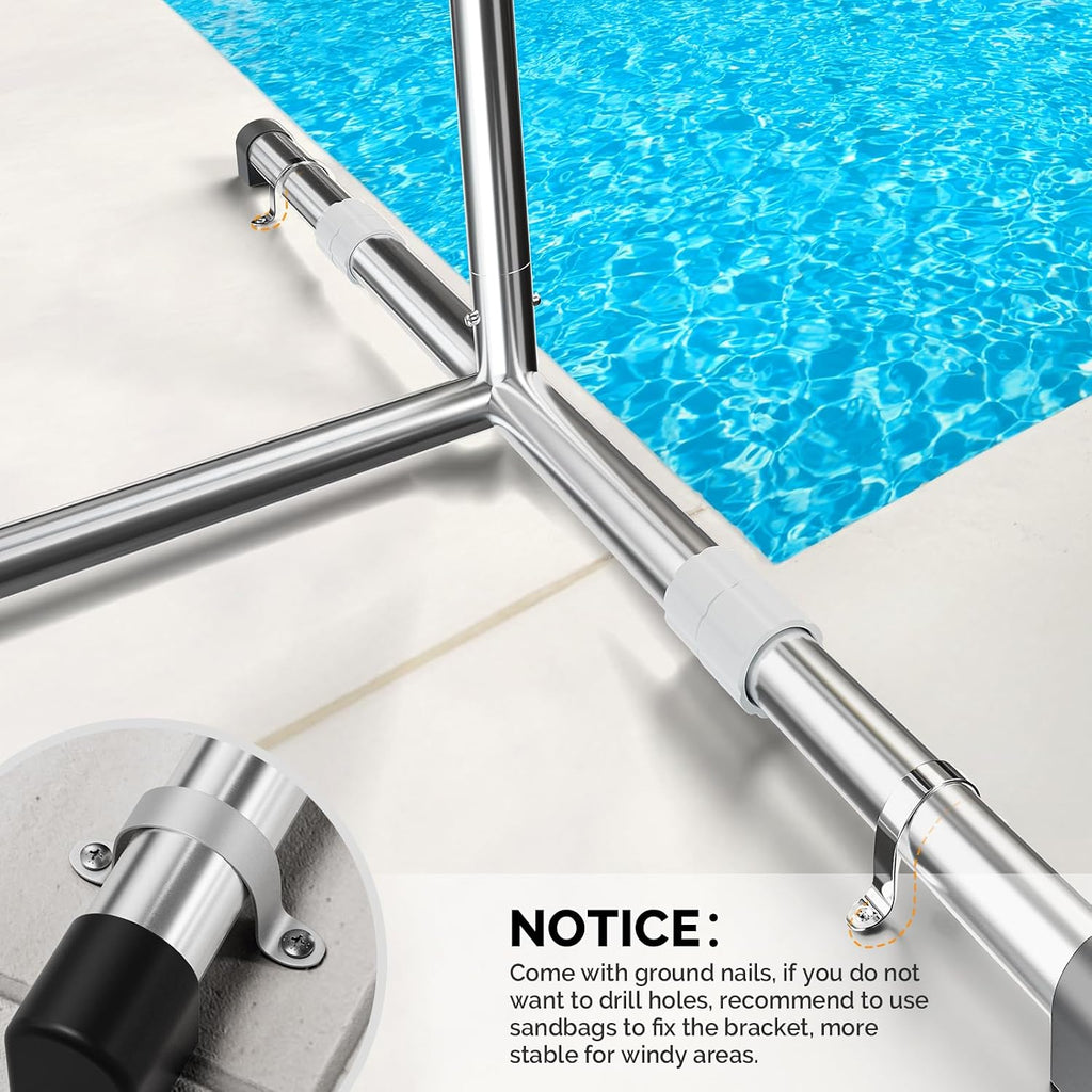 VINGLI 16 FT Pool Cover Reel, Waterproof Aluminum Pool Solar Cover Reel for 4' to 16' Width Above Ground & Inground Pools with Adjustable Height & Width