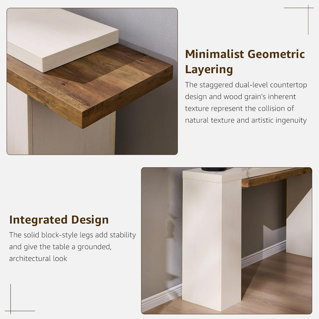OKD 63 Inch Modern Entryway Console Table, Solid Geometry Accent Sofa Table Behind The Couch, Narrow Console Table for Entryway, Hallway, Living Room, Foyer, Antique White