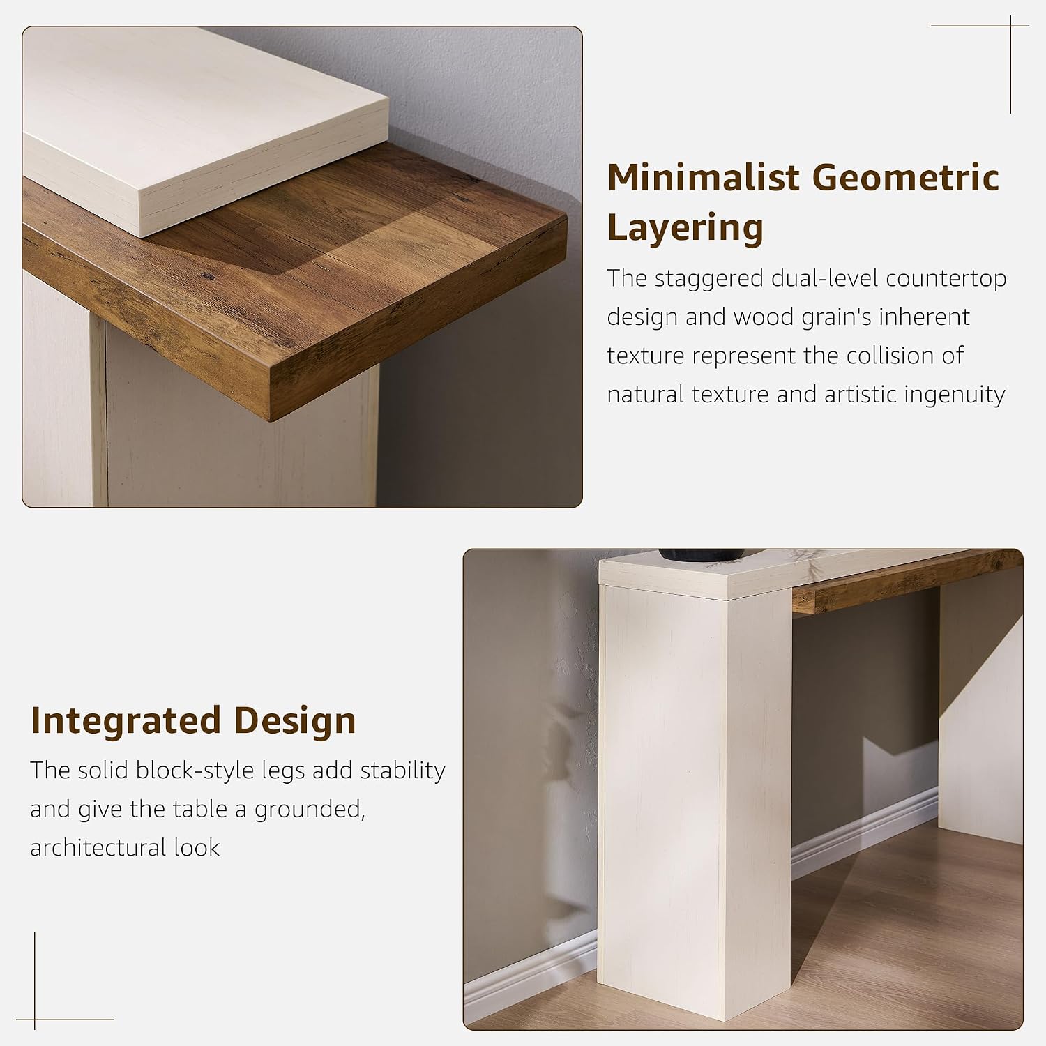 OKD 63 Inch Modern Entryway Console Table, Solid Geometry Accent Sofa Table Behind The Couch, Narrow Console Table for Entryway, Hallway, Living Room, Foyer, Antique White