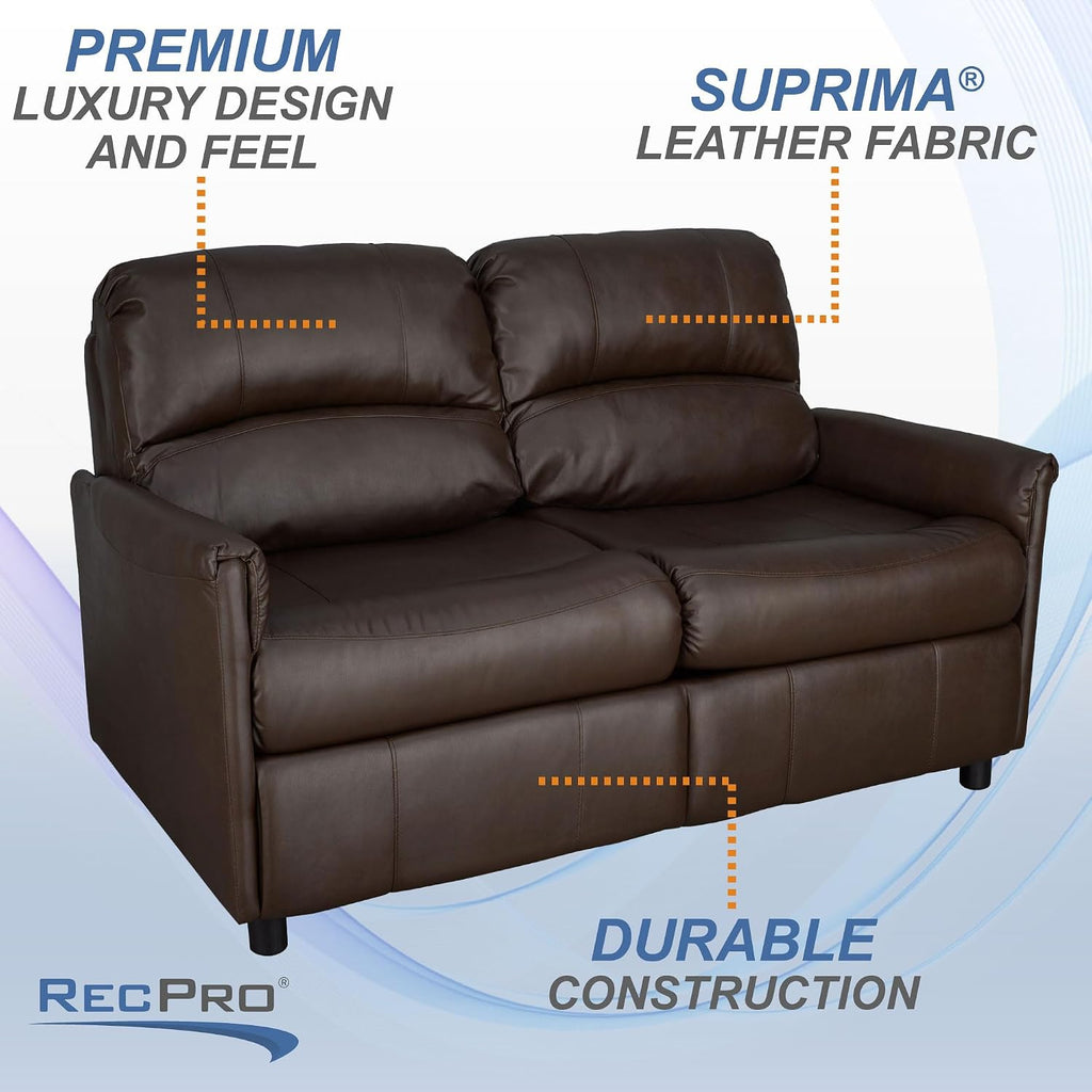 RecPro Charles Collection 60' RV Hide A Bed Loveseat With Memory Foam Mattress - Sleeper Sofa, Pull Out Couch, Living Room (Slideout) Furniture - Chestnut