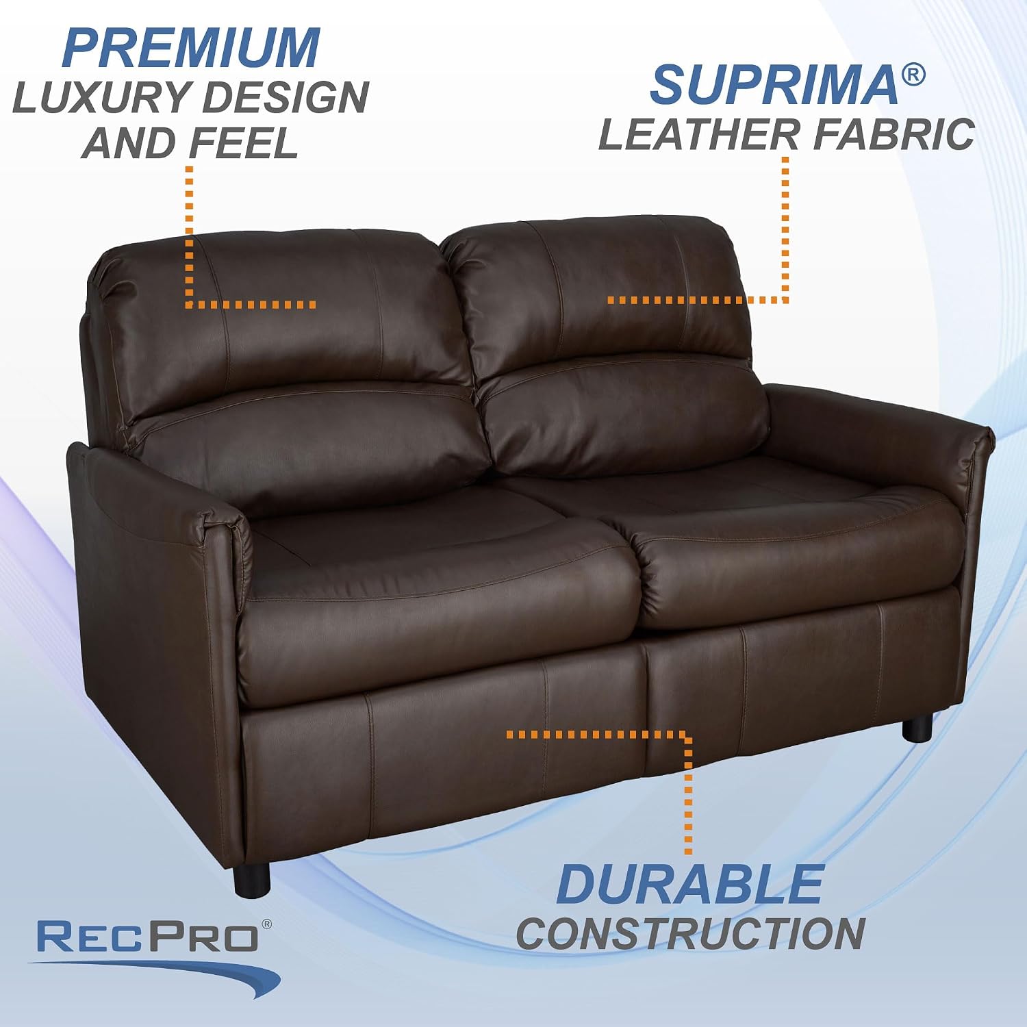 RecPro Charles Collection 60' RV Hide A Bed Loveseat With Memory Foam Mattress - Sleeper Sofa, Pull Out Couch, Living Room (Slideout) Furniture - Chestnut