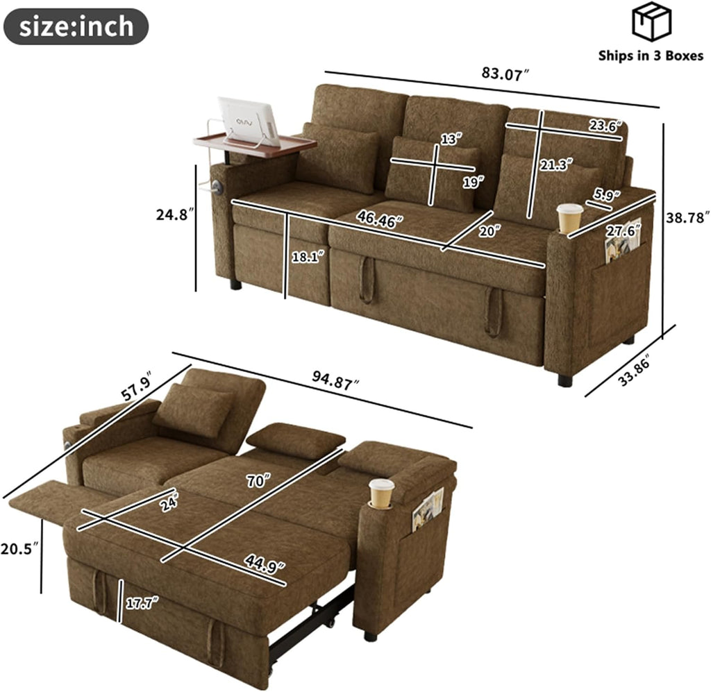 Sleeper Sofas Convertible Couches Reclining Sectional, Oversized Convertible Sofa Bed with Reclining Chair, Modern 3-Seater Sectional Couches for Living Room
