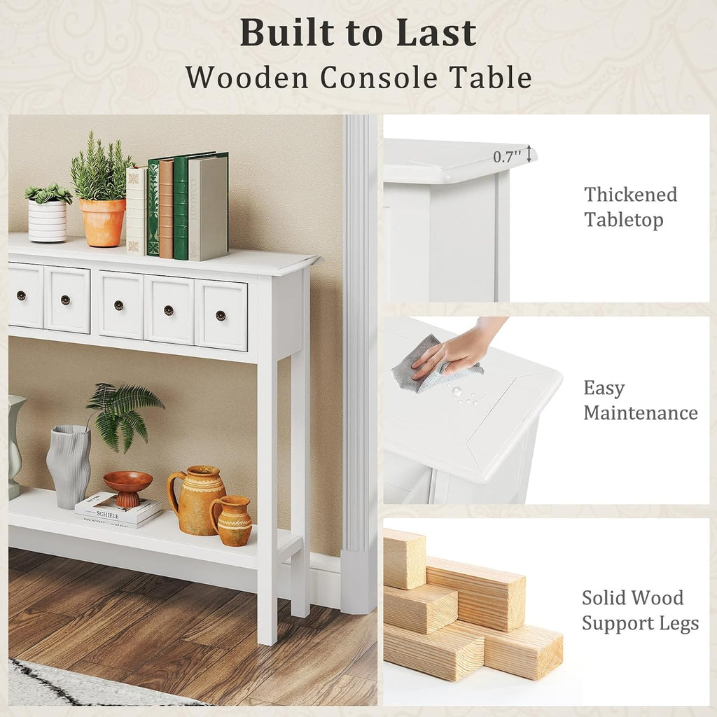 Giantex 60' Entryway Table, Long Narrow Console Table with 4 Drawers and Open Storage Shelf, Modern Slim Entry Tables, Farmhouse Wooden Sofa Tables with Anti-Tip Kit for Living Room, Hallway (White)