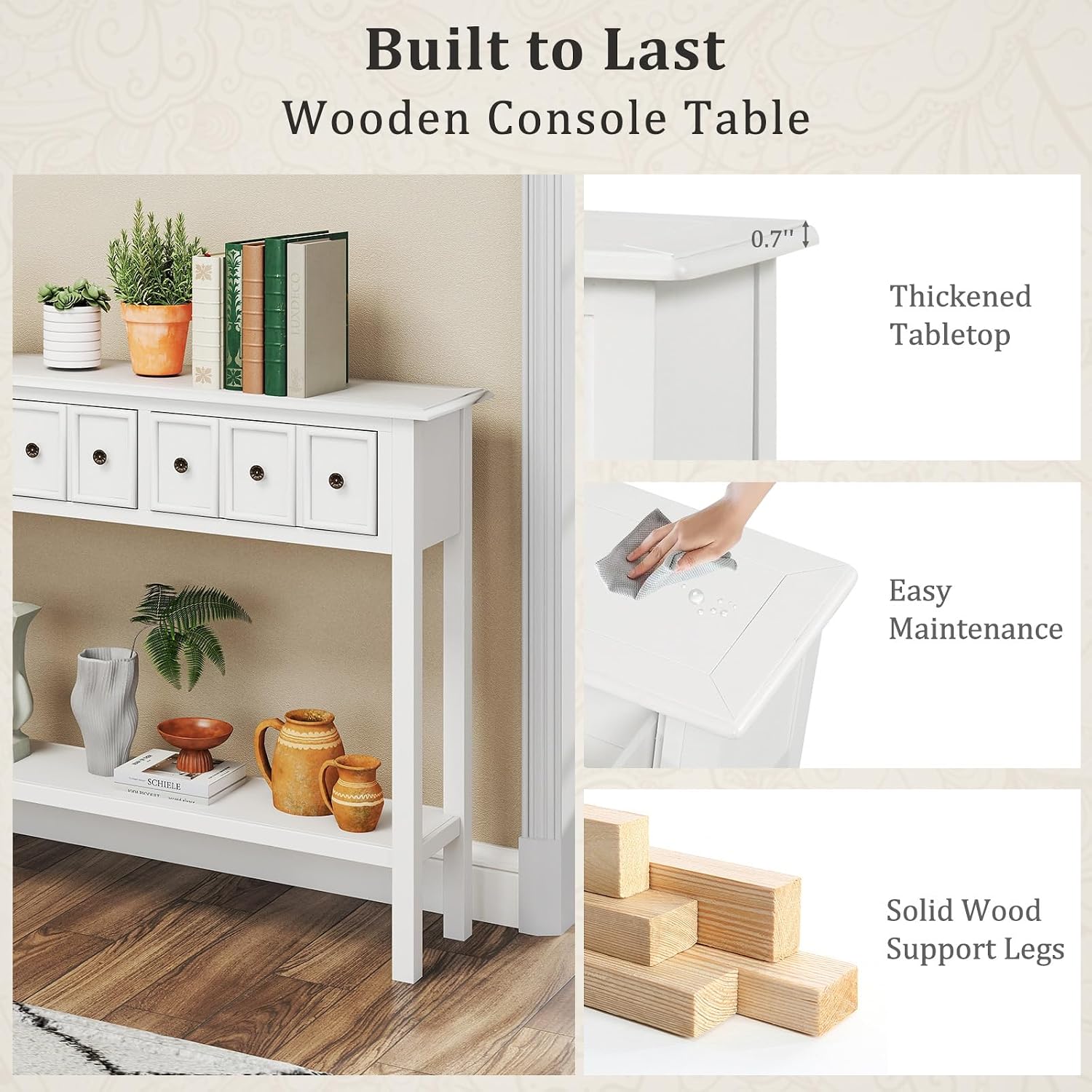 Giantex 60' Entryway Table, Long Narrow Console Table with 4 Drawers and Open Storage Shelf, Modern Slim Entry Tables, Farmhouse Wooden Sofa Tables with Anti-Tip Kit for Living Room, Hallway (White)