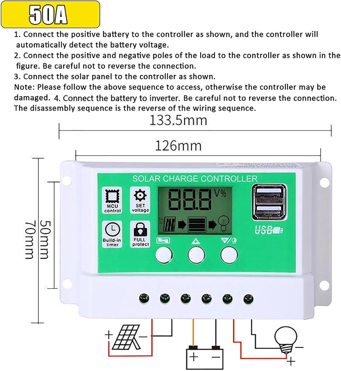 4000W 6000W Complete Solar Inverter Kit 12V to 110V 220V with 50A Controller and 100W Solar Panel for Home and Outdoor Power System(6000W,12V-110V)
