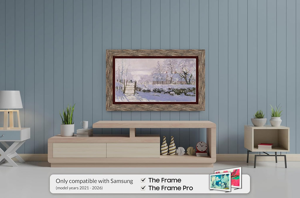 Distressed Barnwood 55' Premiere Deco TV Frame - Compatible ONLY with Samsung The Frame TVs (Fits 2021-2026, LS03A, LS03B, LS03C, LS03D, LS03FA)