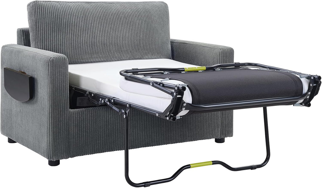 Twin Size Sofa Bed 47.2' Sleeper Sofa Loveseat Sofa with a Foldable Mattress, a Foldable Side Table, a Side Storage Pocket and Two USB Ports for Living Room, Gray